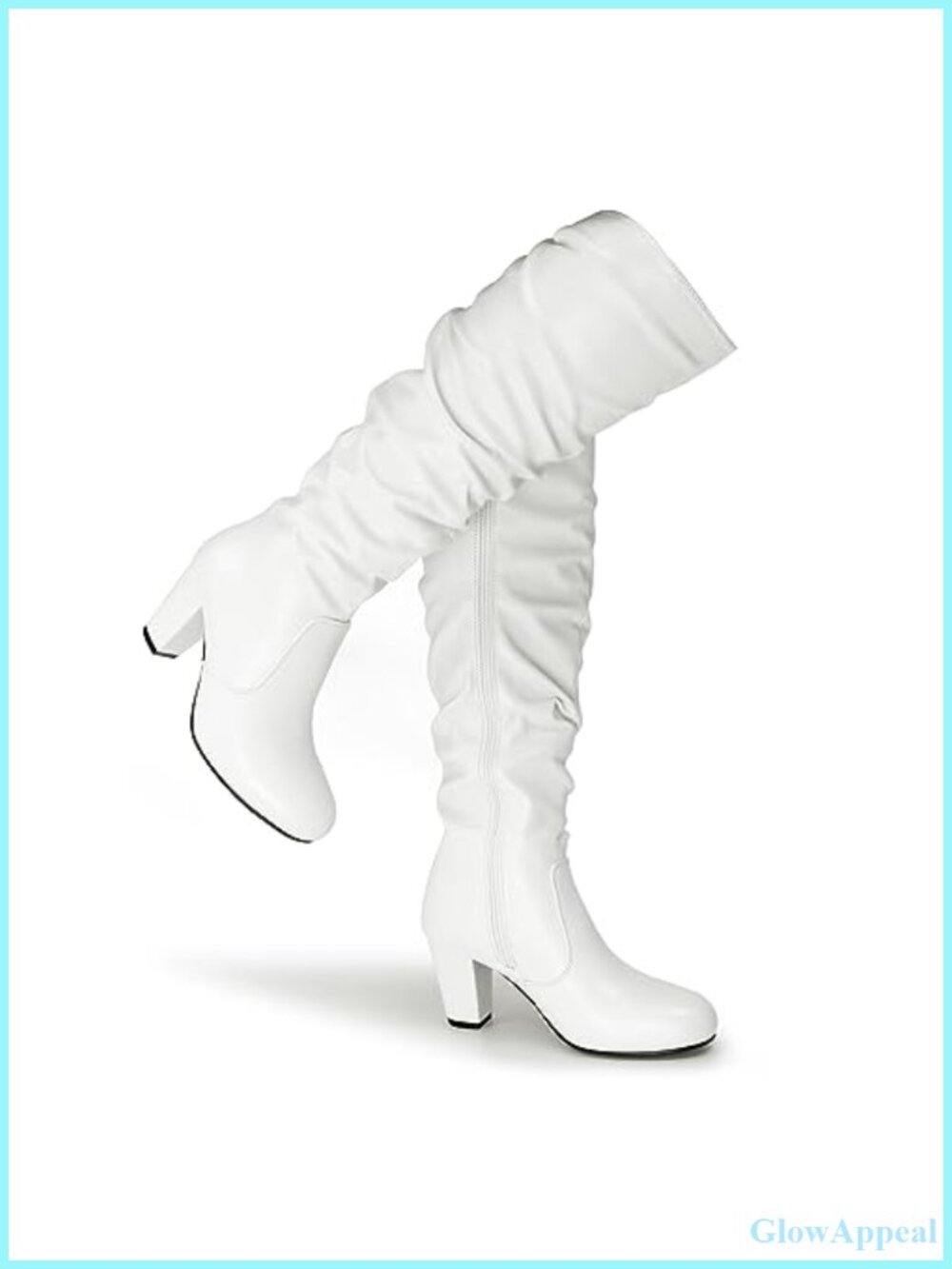 Hawkwell Knee High Boots Chunky High Heel Side Zip PU Womens Block Heel